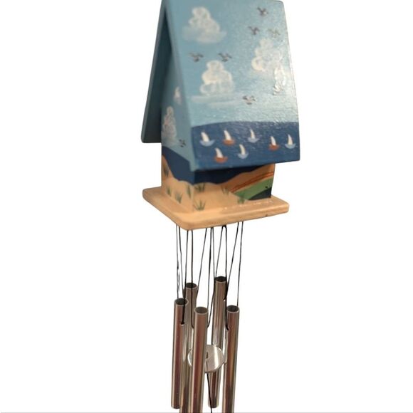 Vintage charming hand-painted lighthouse theme birdhouse wind chime Sailboat - Picture 9 of 11